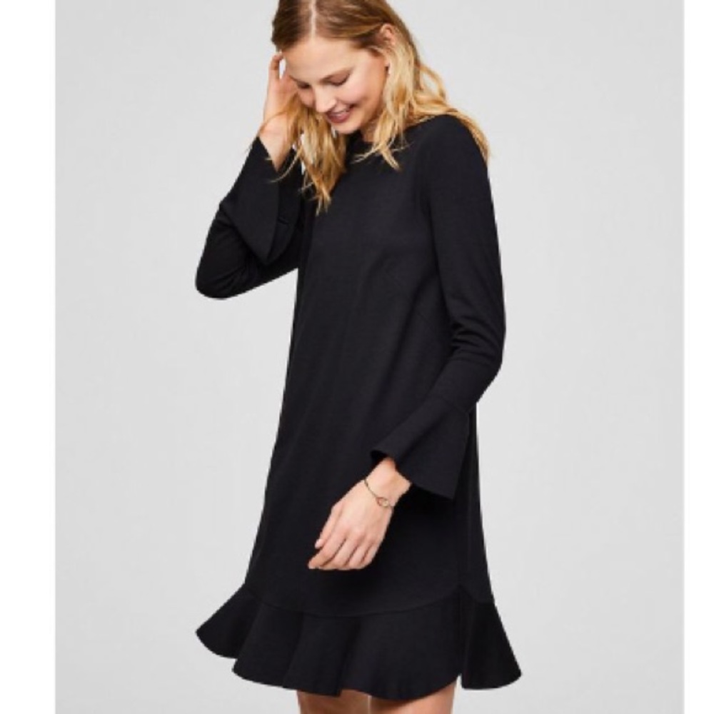 Loft Petite Ponte Flounce Dress